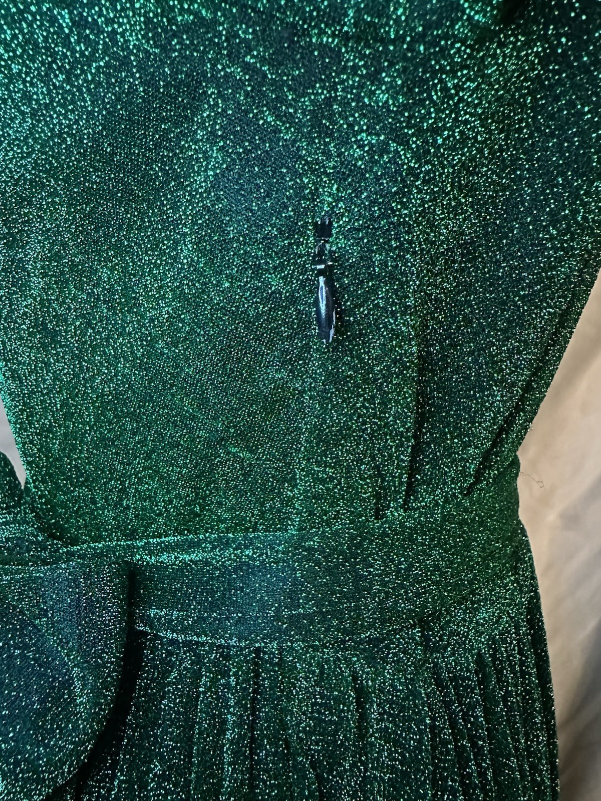 Alcoolique Green Glitter Lurex V-Neck Long Sleeve Maxi Dress Women’s 42