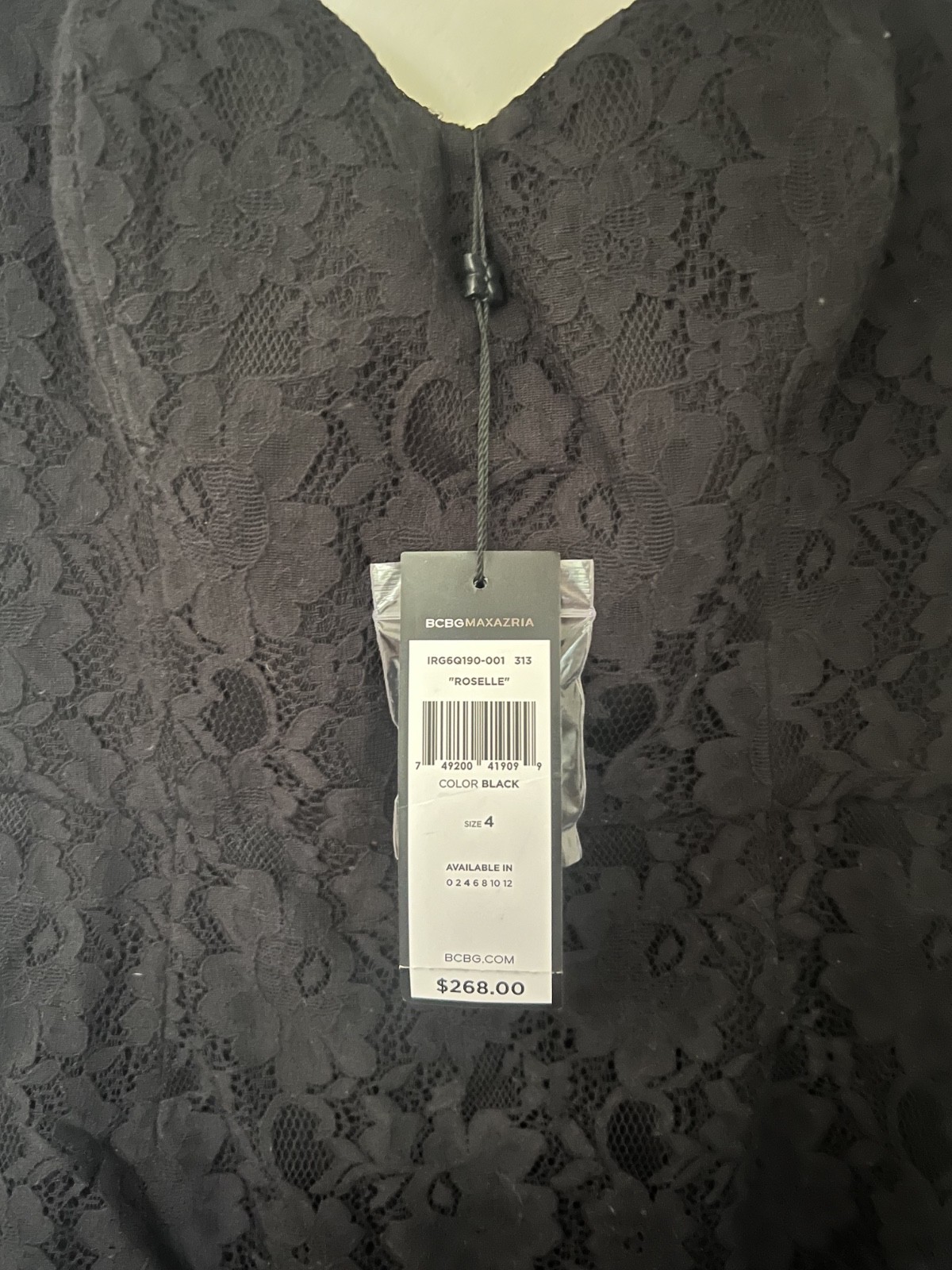 BCBGMax Azria Roselle Mini Strapless Dress in Black Lace, Size 4, NWT