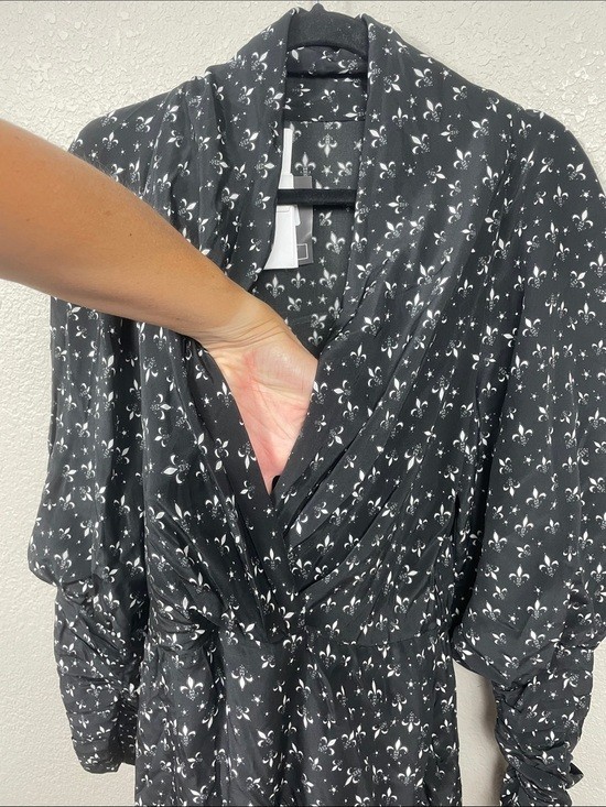 NWT Redemption Draped Neck Fleur De Lis Mini Dress Black Silk Sz 44