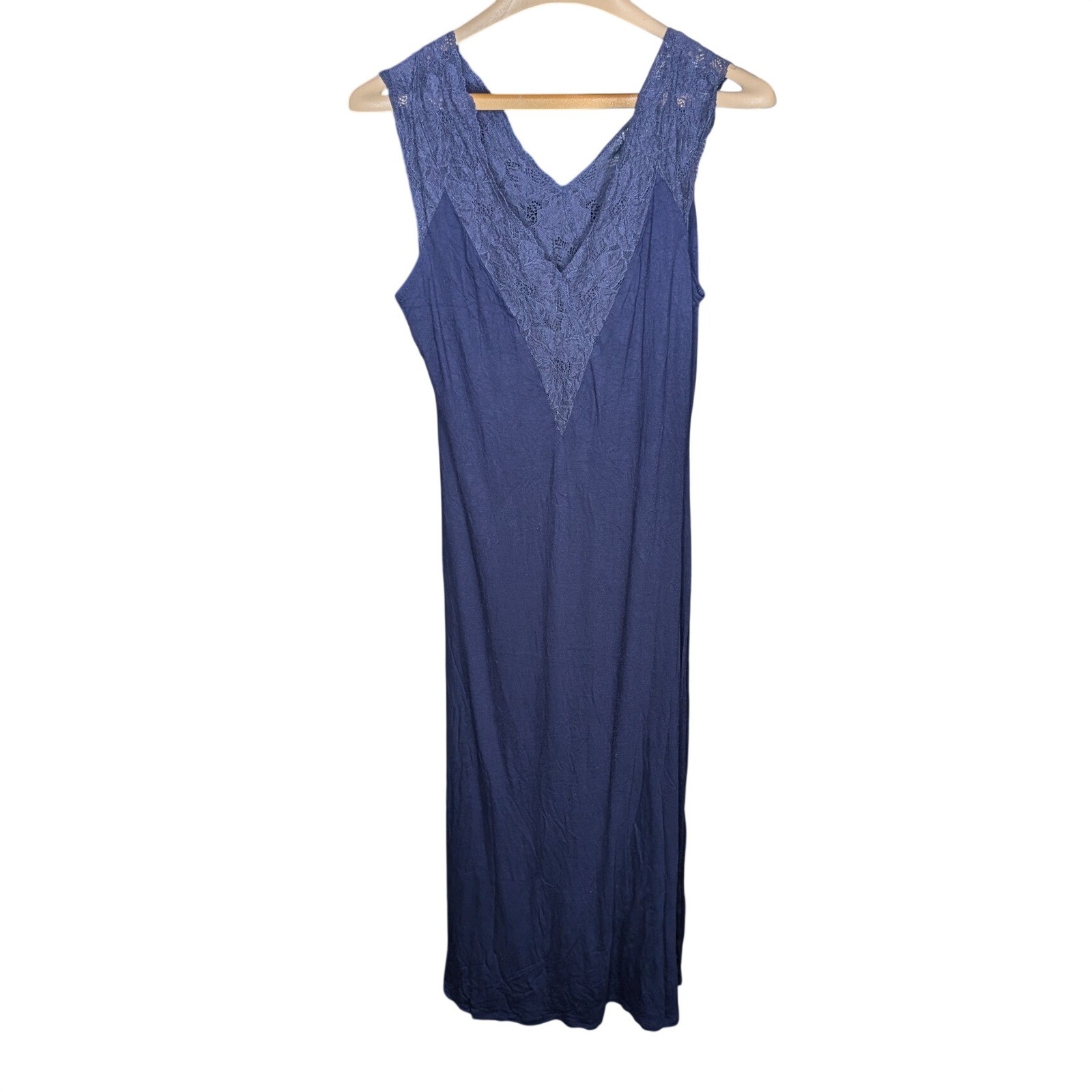 La Perla Navy Viscose Silk Lace Maxi Nightgown Sleep Dress US 12 EU 42