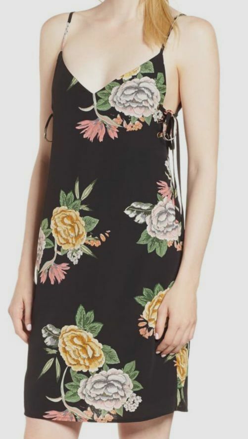 $395 Bishop + Young Women Black Floral V-Neck Sleeveless Spaghetti Slip Dress XS