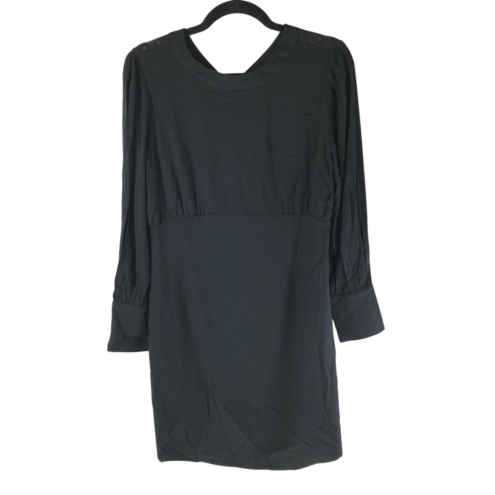 See U Soon Shift Dress Long Sleeve Sheer Keyhole Back Black Size S