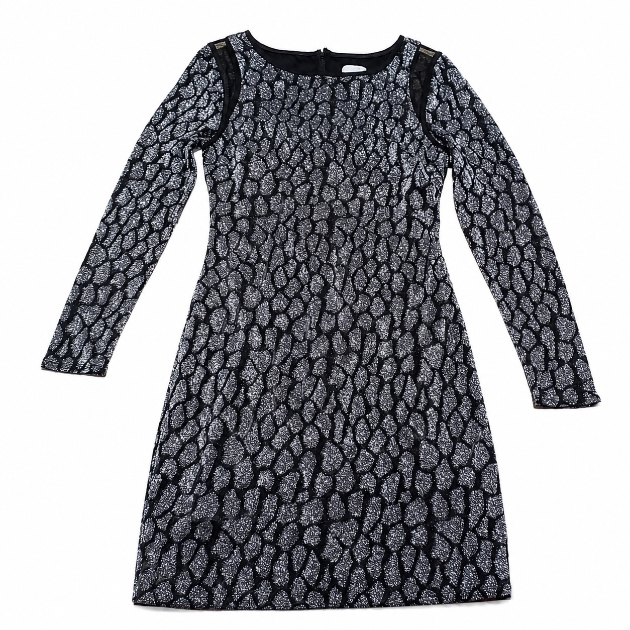 Elegant REISS women’s shimmer knit dress with long sleeves, flattering fit
