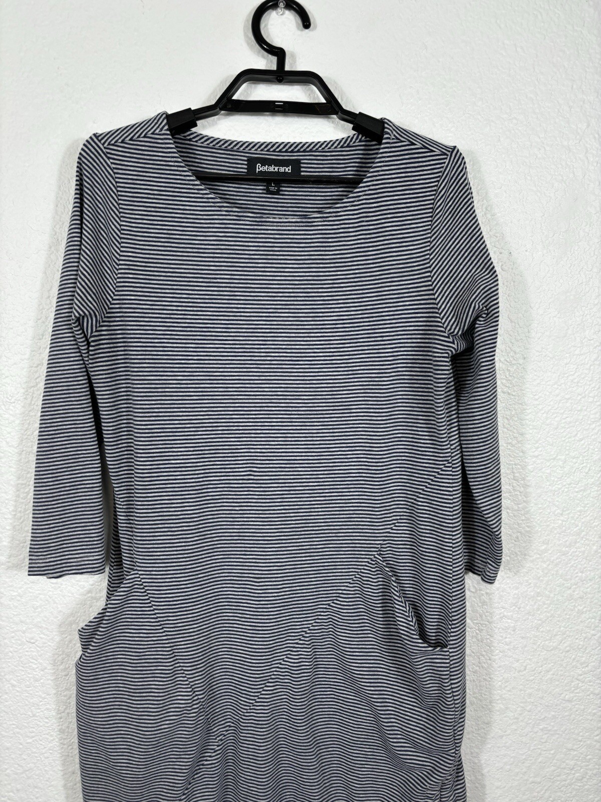 Betabrand Athletic Dress Size L Striped Ruched Sides Cotton Blend Pockets