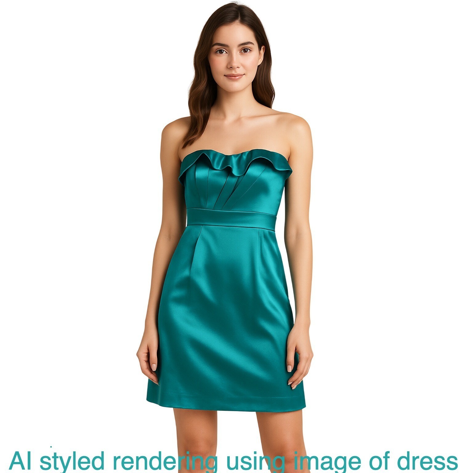 100% Silk Women Sz 2 Teal Strapless Mini Ruffle Neckline Dress 🩵 Party Cocktail
