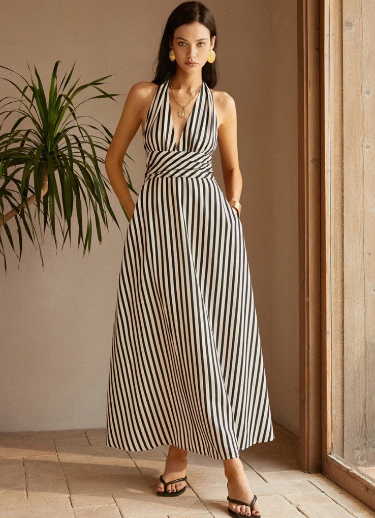 Commense Stripe Backless Pockets Dress Size XS NWT