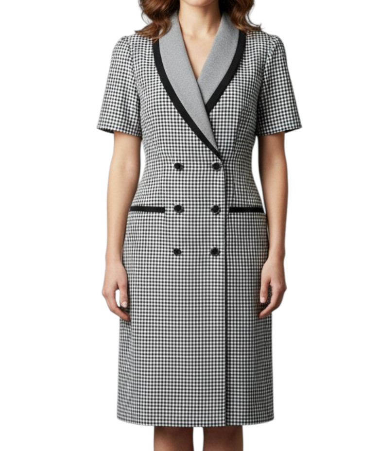VTG Danny&Nicole DOUBLE BREASTED SUIT DRESS Black/White Check WRINKLE FREE sz 12