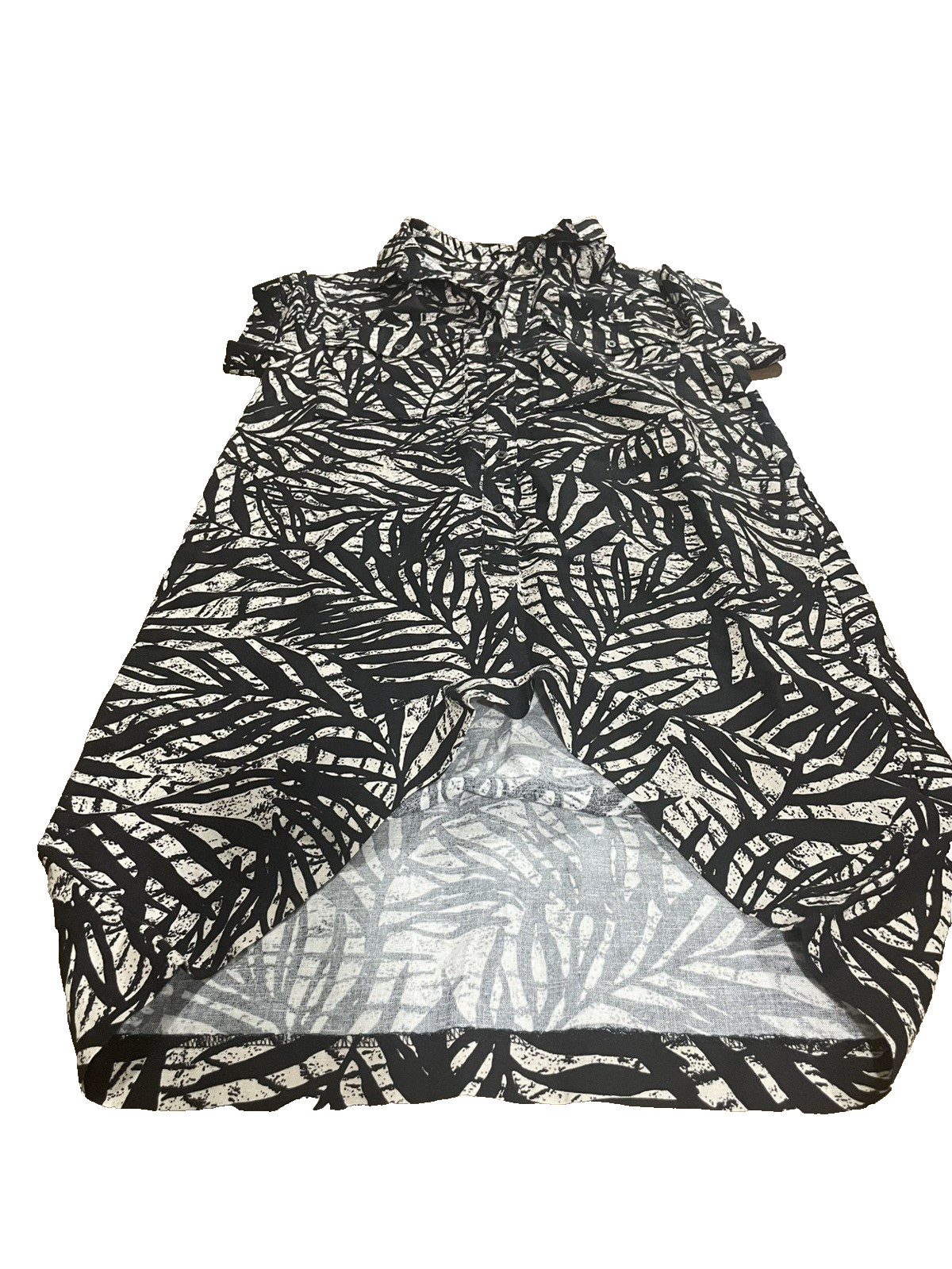 Banana Republic Size 4 Black+ Tan Tropical Vacation Linen Dress Short Sleeve