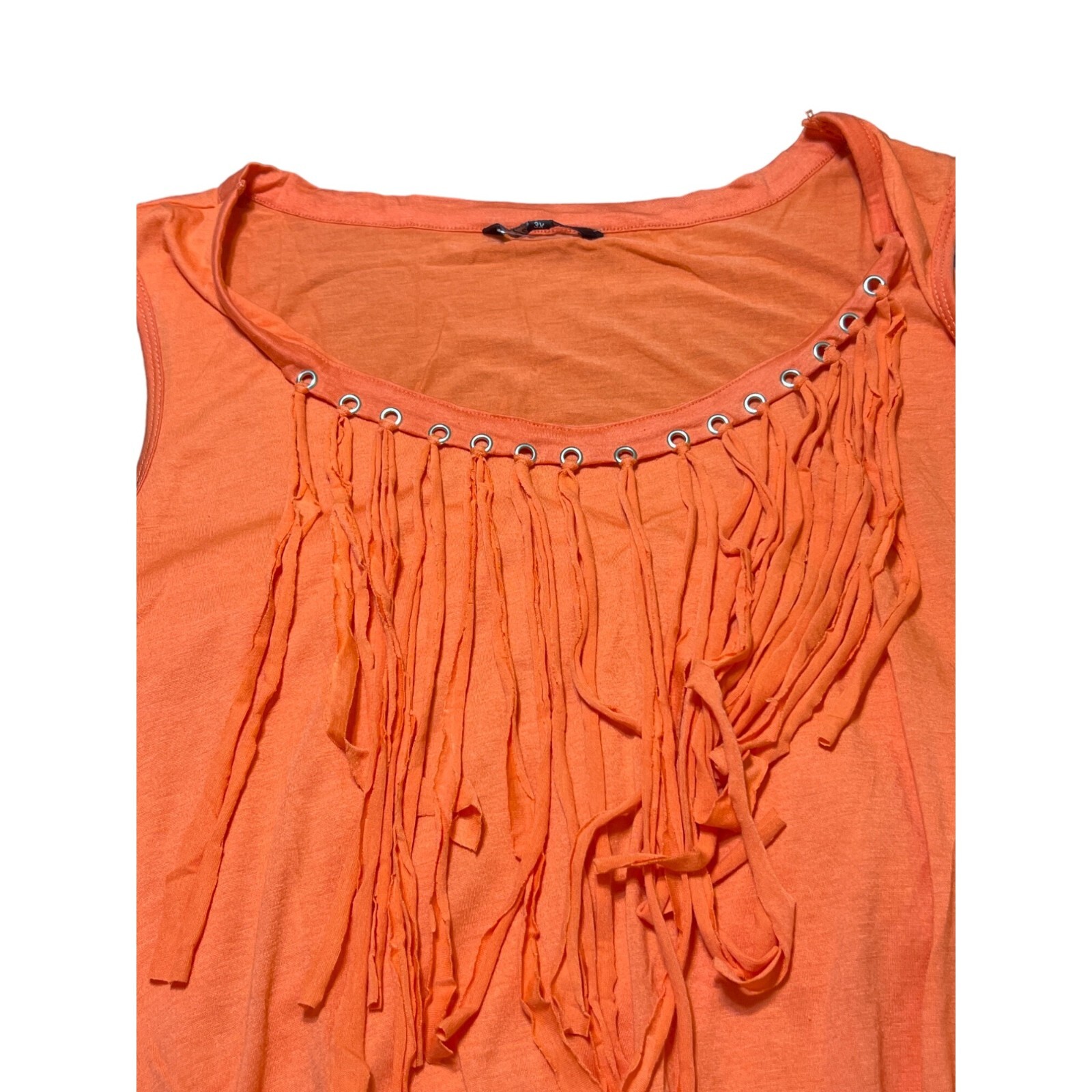 Just Love Womens Maxi Dress Fringe Detail at Front Collar Coral Orange Sz 3X NWT