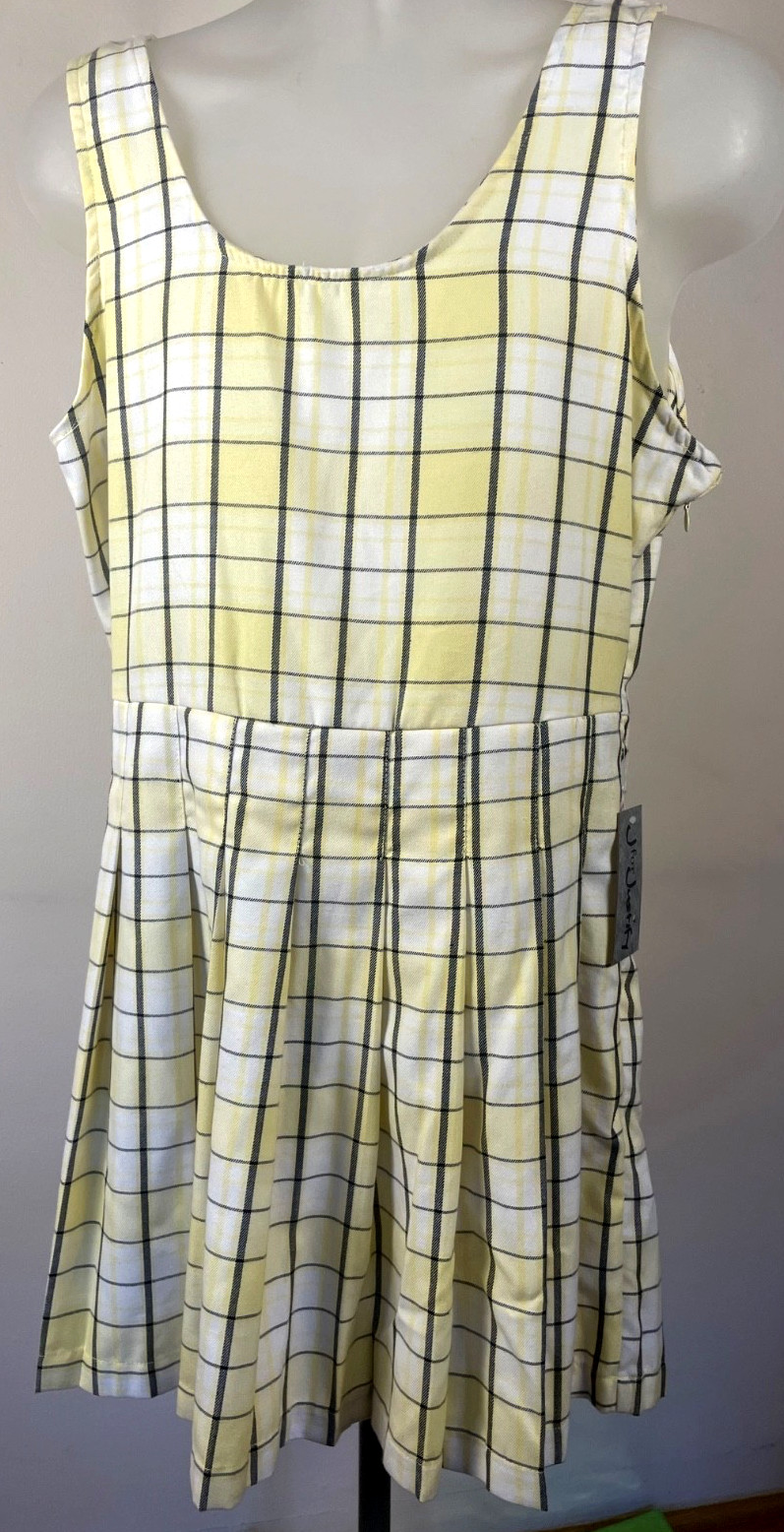 J for Justify XL Yellow Plaid Pleated Dress NWT Sleeveless Side Zip Clueless
