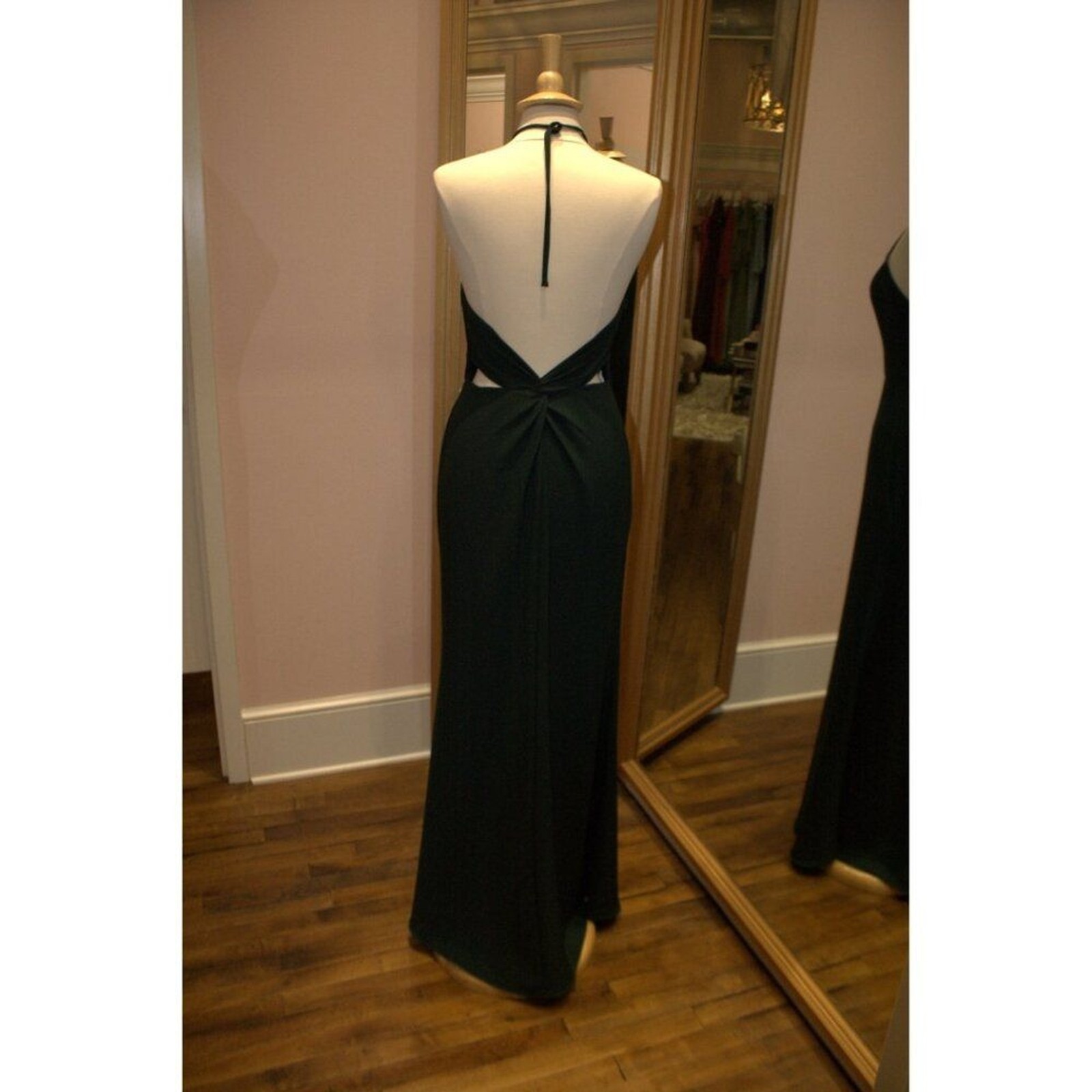 Deep Green Low Twist Back Detail Stretch Crepe Halter Dress Bari Jay 1961