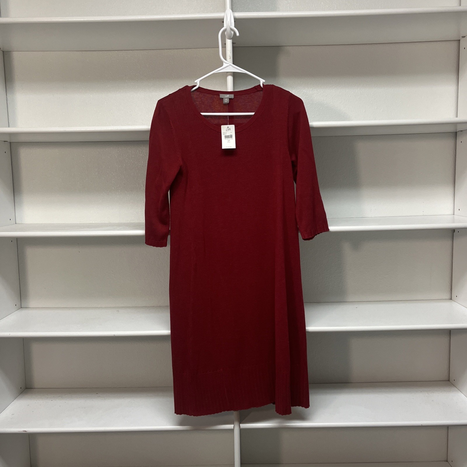 J. Jill Red Shift Wool Sweater Dress Small Petite 3/4 Sleeve NWT Holiday Dress