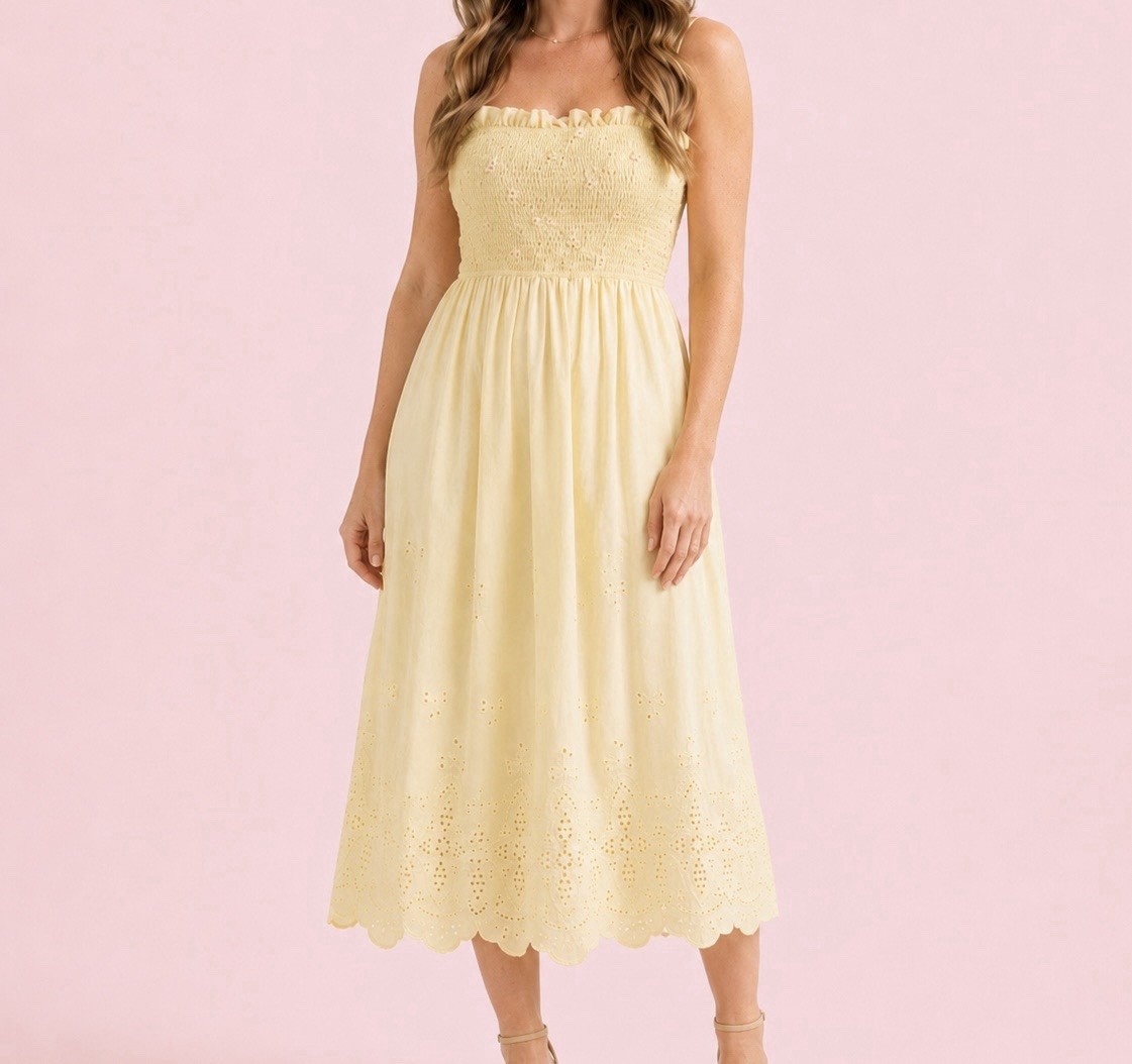 NEW Altar’d State Yellow Floral Eyelet Midi Dress Size XL NWT