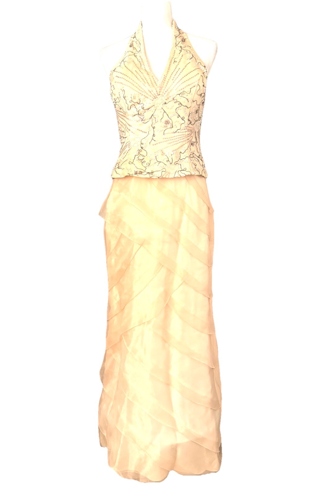 New W/Tags Ignite Evenings Sz 8 Halter Top Beaded W/Multi Layer Organza Ruffles