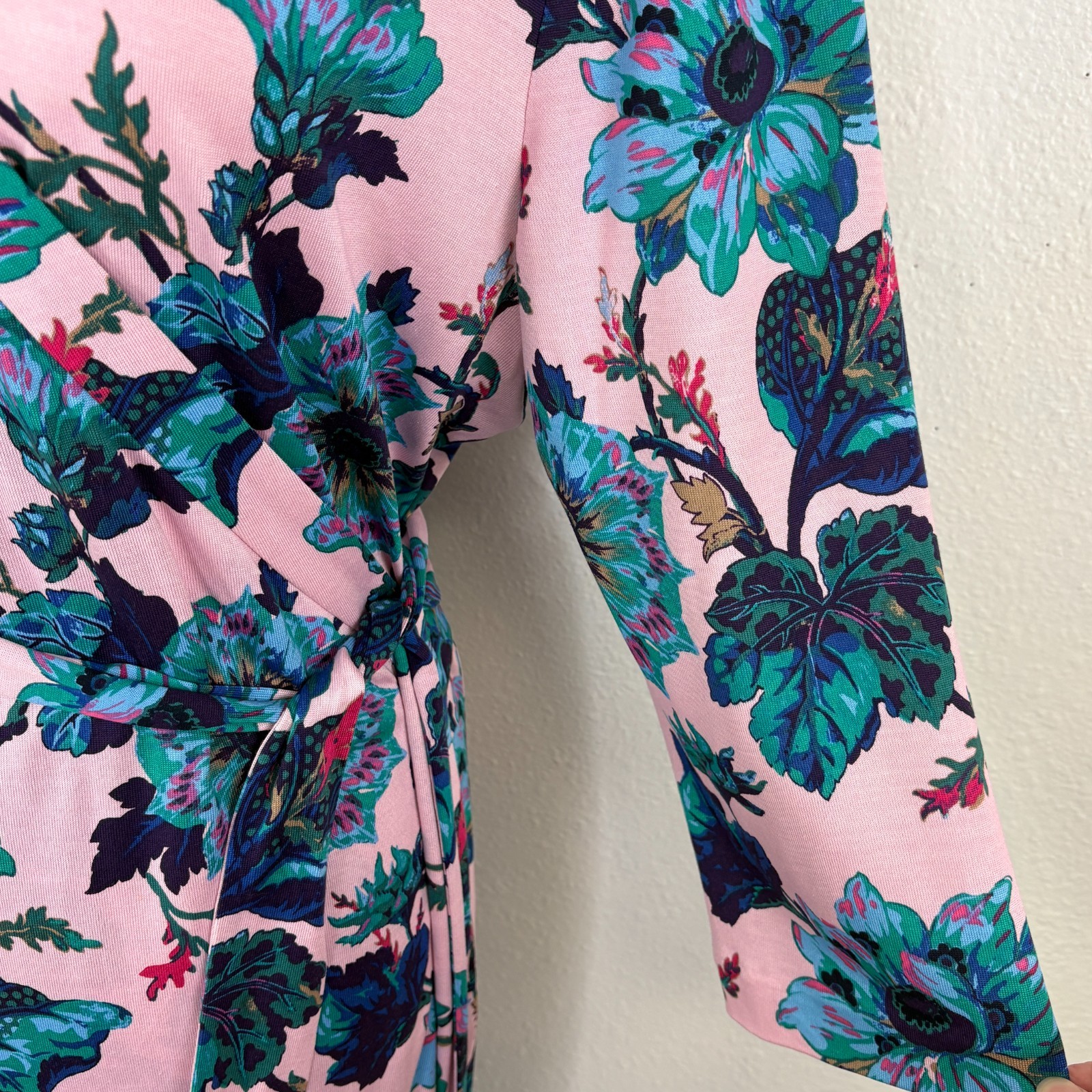 Diane von Furstenberg Abigail Silk Jersey Midi Wrap Dress XL Floral Pink