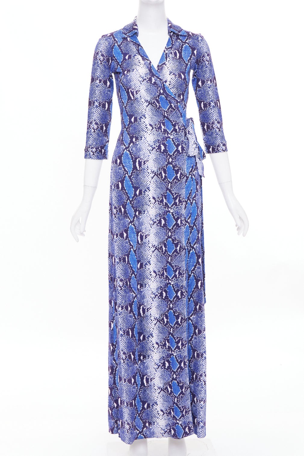 DIANE VON FURSTENBERG Abigail blue python snake print silk jersey dress US2 S