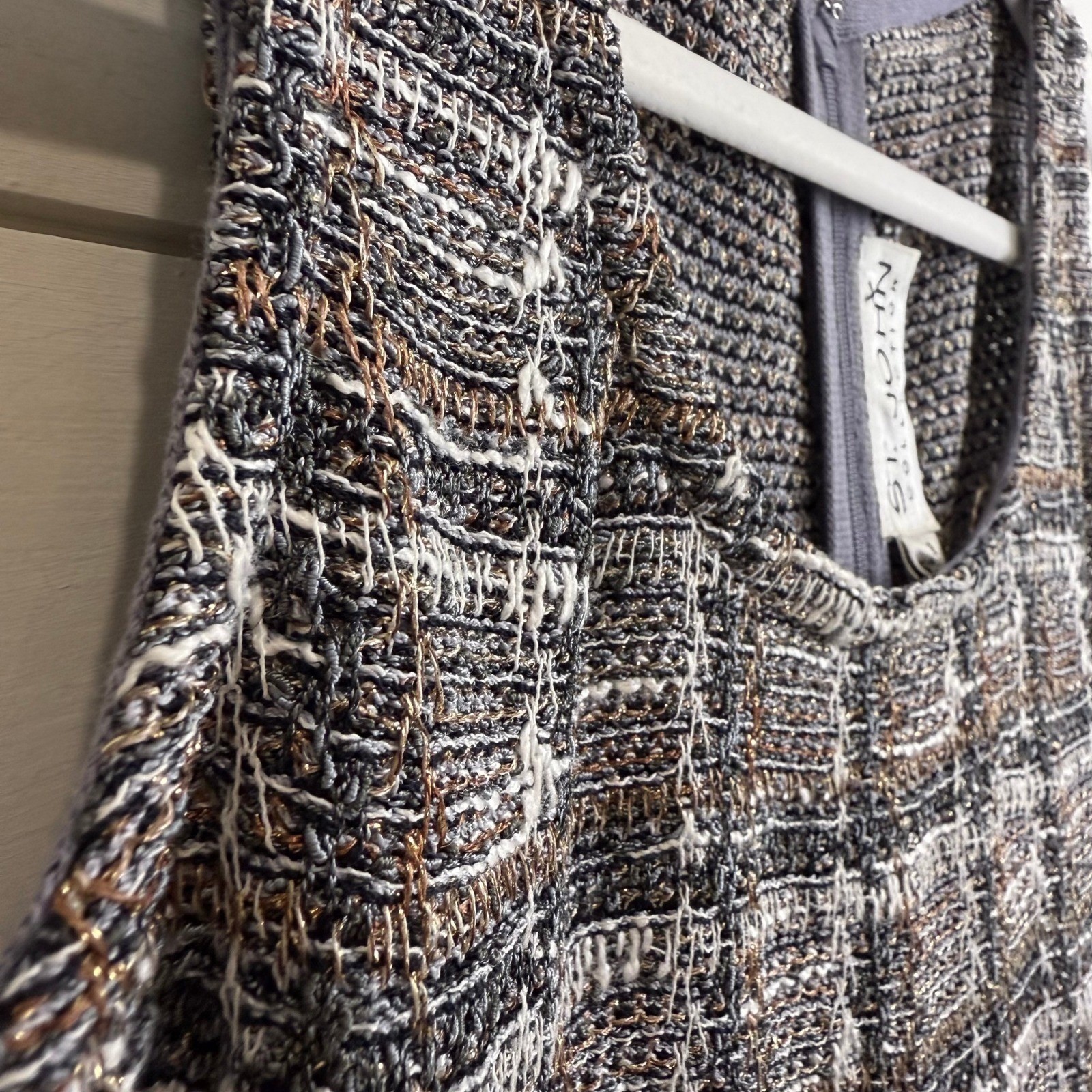 NEW St. John Collection COPPER METALLIC TWEED Knit Dress 2 Sleeveless Sheath