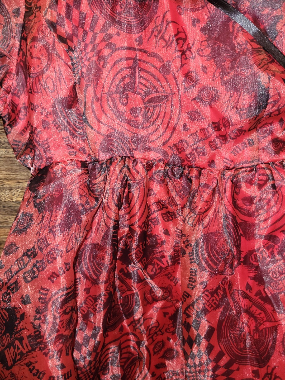 Social Collision Alice in Wonderland Red Black Puff Sleeve A-Line Dress XL