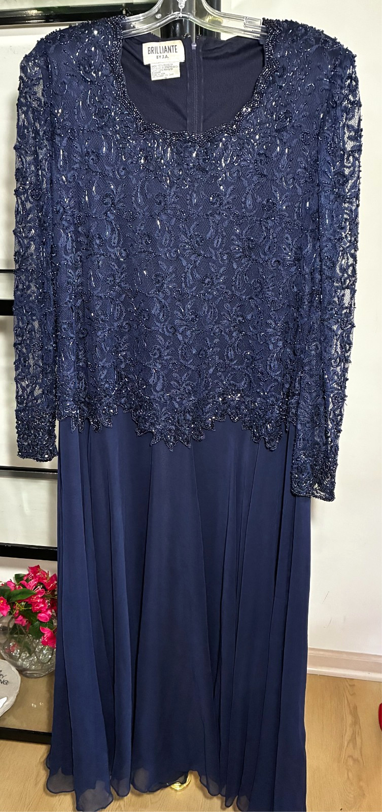 Preown-Brilliante by JA-Chiffon Skirt-Sequins Top Gown(Navy Blue) – Sz 1X