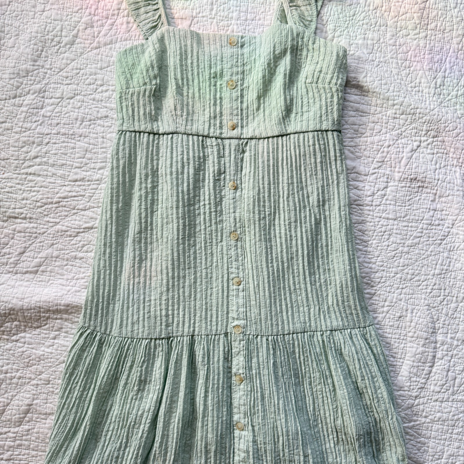 By The River Sage Green Tiered Midi Dress Size S Cottagecore Prairie Regencycore