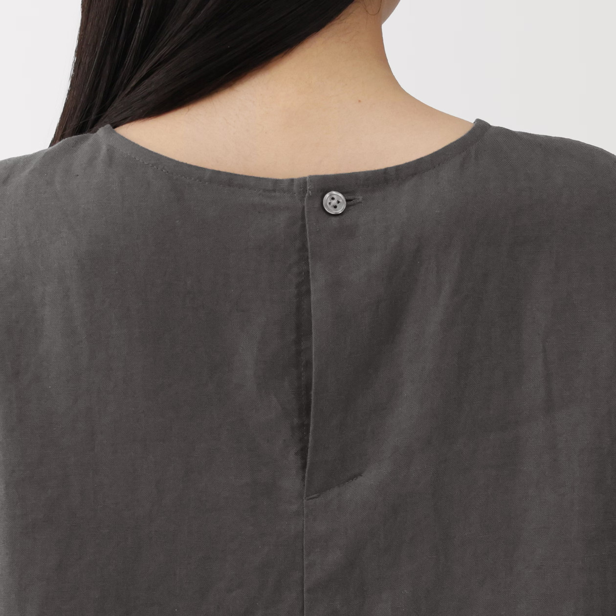 MUJI Womens 100% Linen Washed Sleeveless Dress Black FedEx