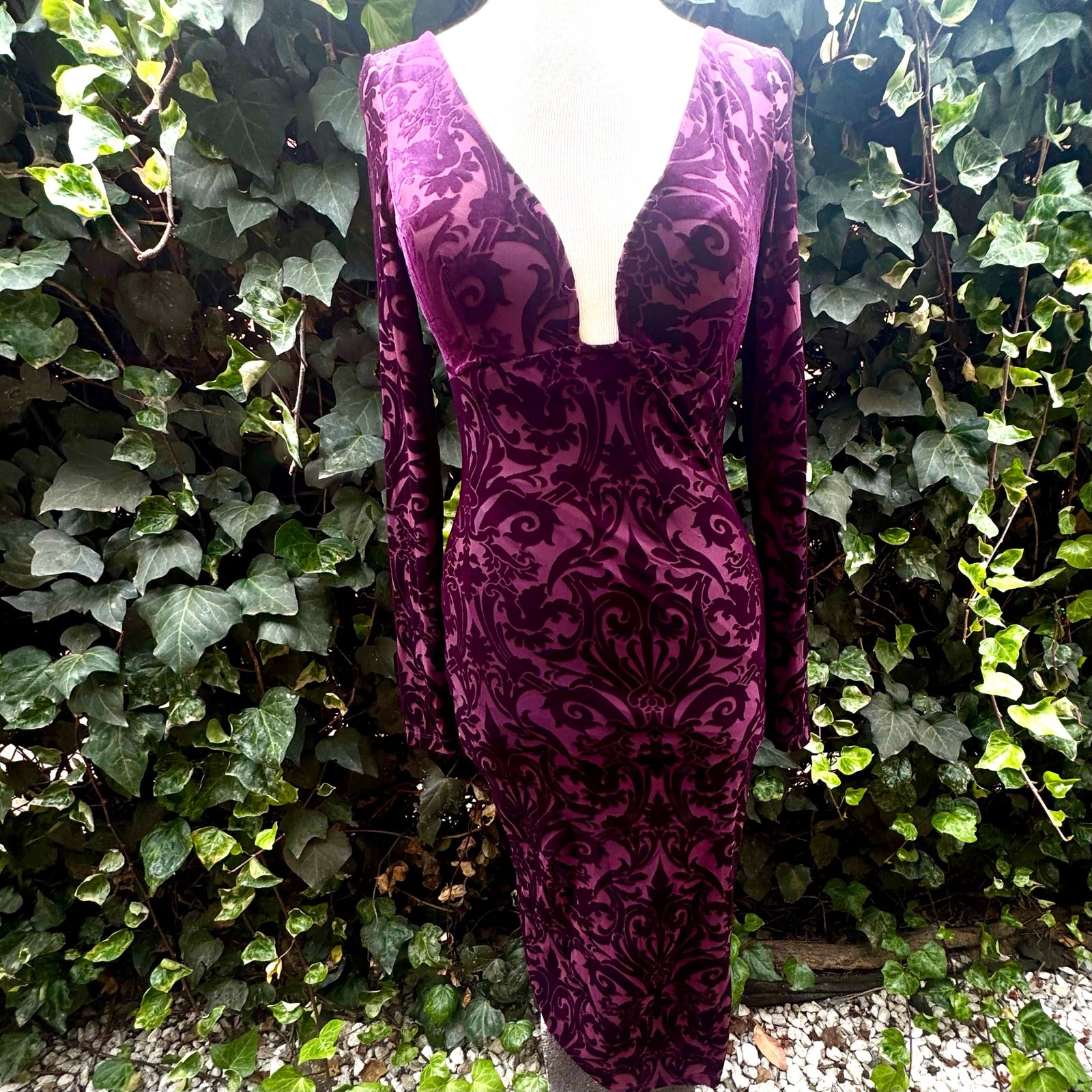 Vintage VaVa Voom Dress Burgundy Burnt Velvet Made in USA Grunge Vampy Burnout