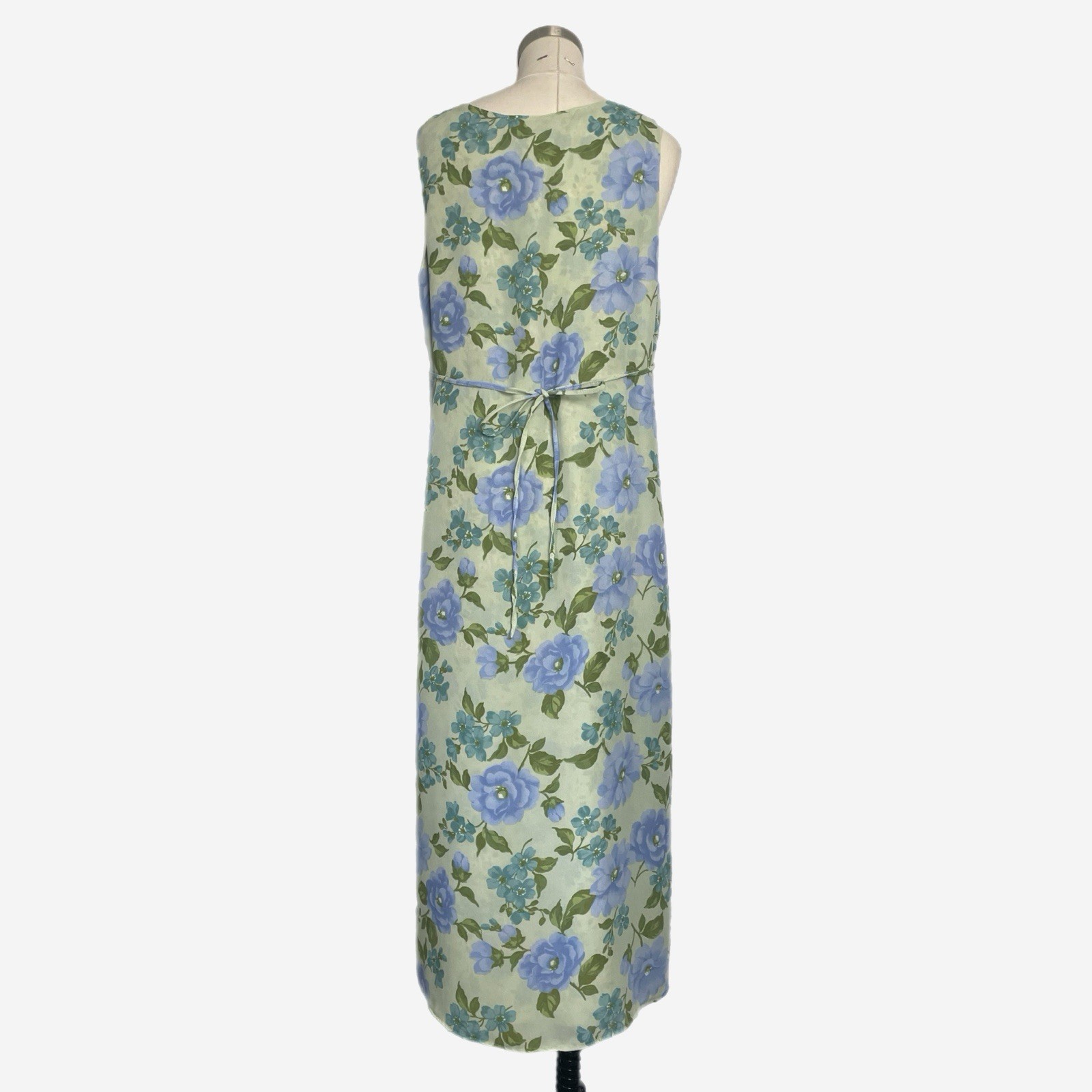 Vintage Y2K Studio Ease Sage green floral column sack midi dress tie back L/XL