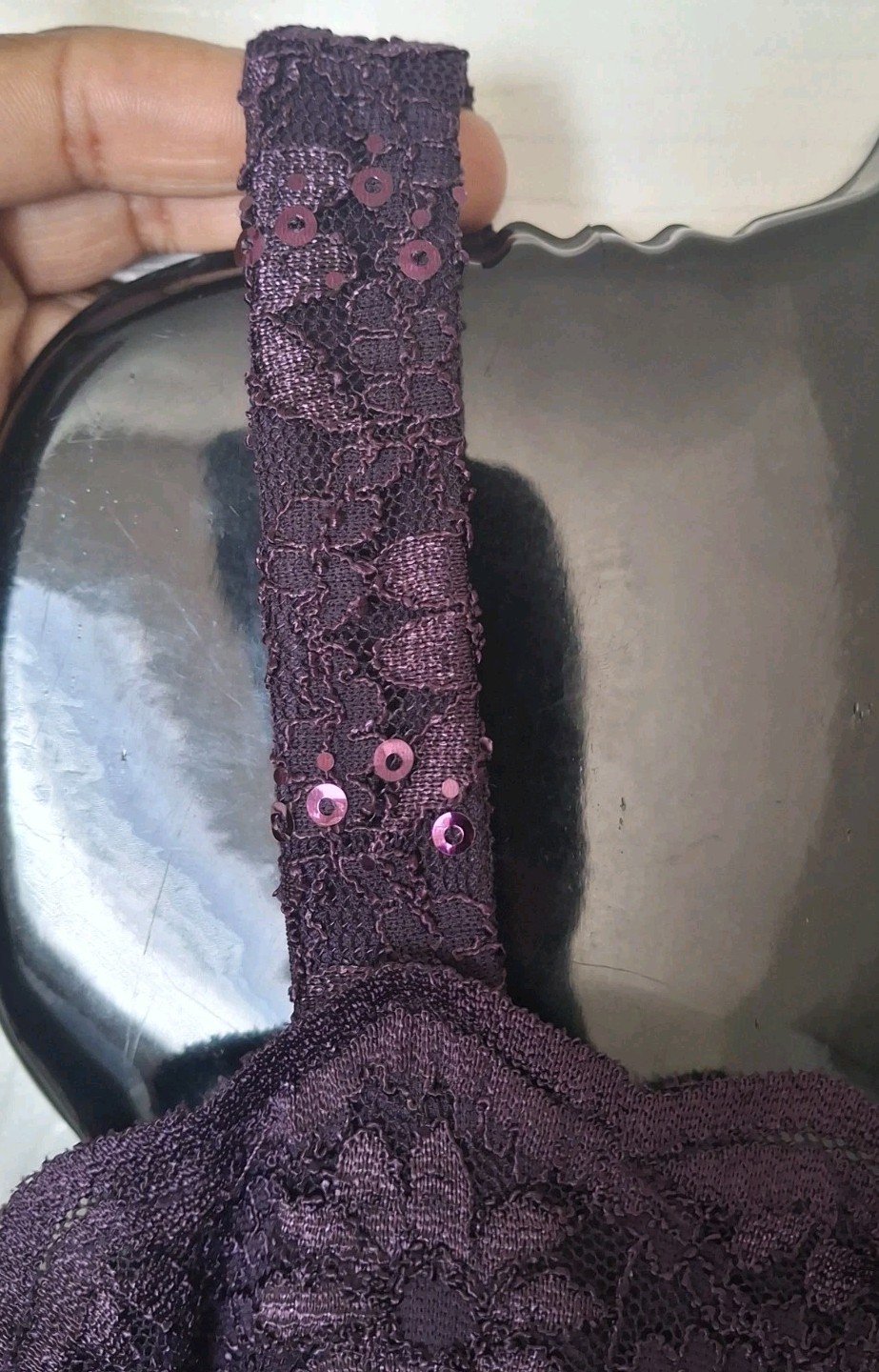 Alex Evenings Gown Eggplant Purple Embroidered Lace Size 6P Mother Of Bride
