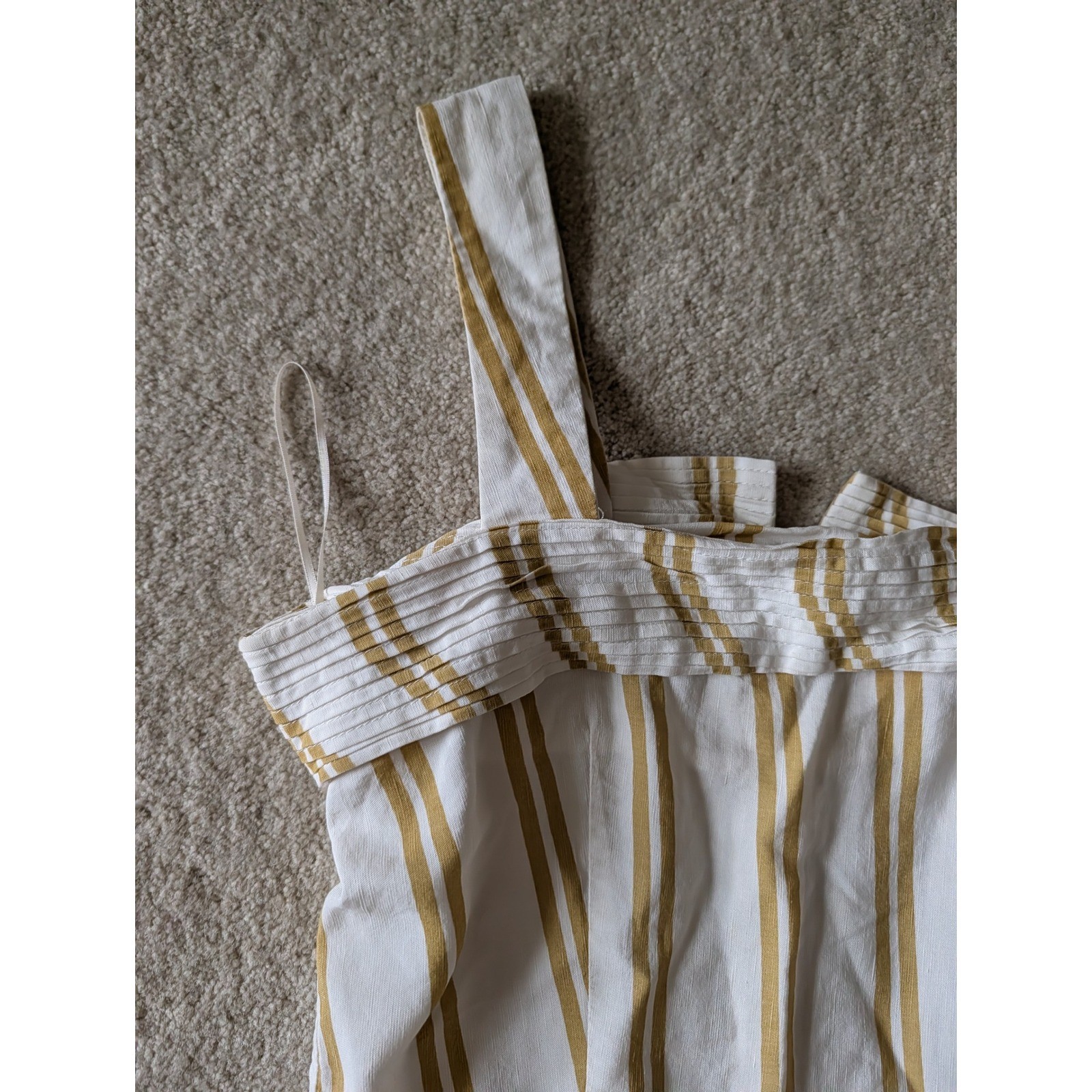 SANCIA Maise Dress White Mustard Yellow Striped Linen Blend Midi Sun Dress- S