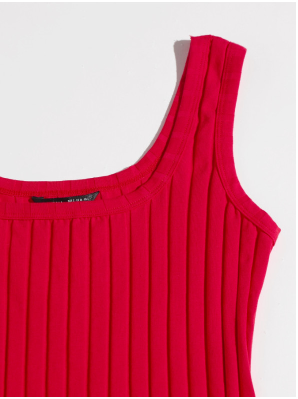 Red Scoop Neck Rib-knit Bodycon Pencil Casual Summer Slim Dress Sz XS S M L XL