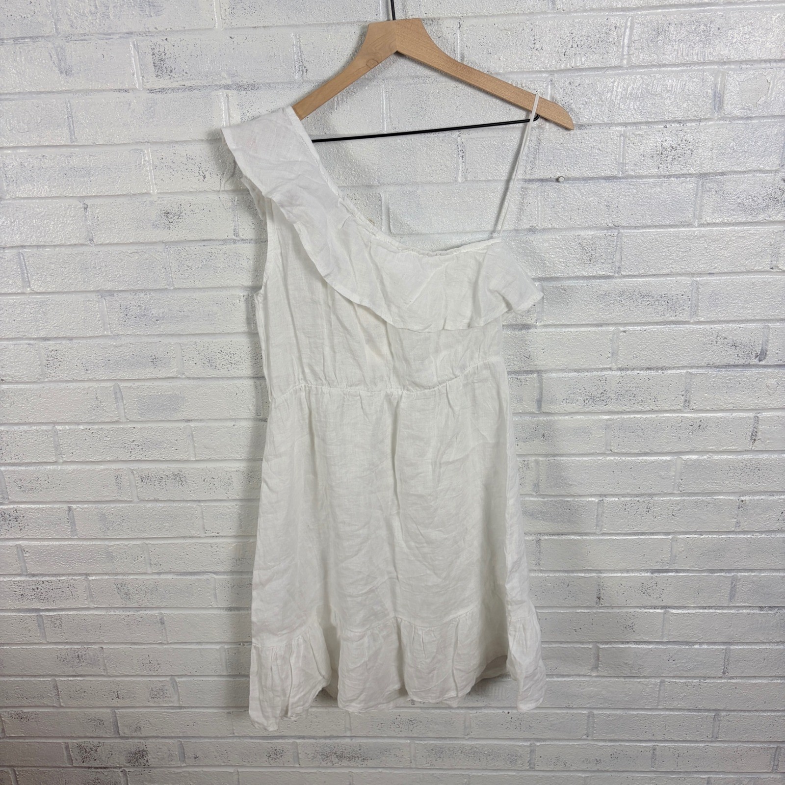 Valentina Naldi One Shoulder Linen Dress Womens S White Ruffle Made in Italy