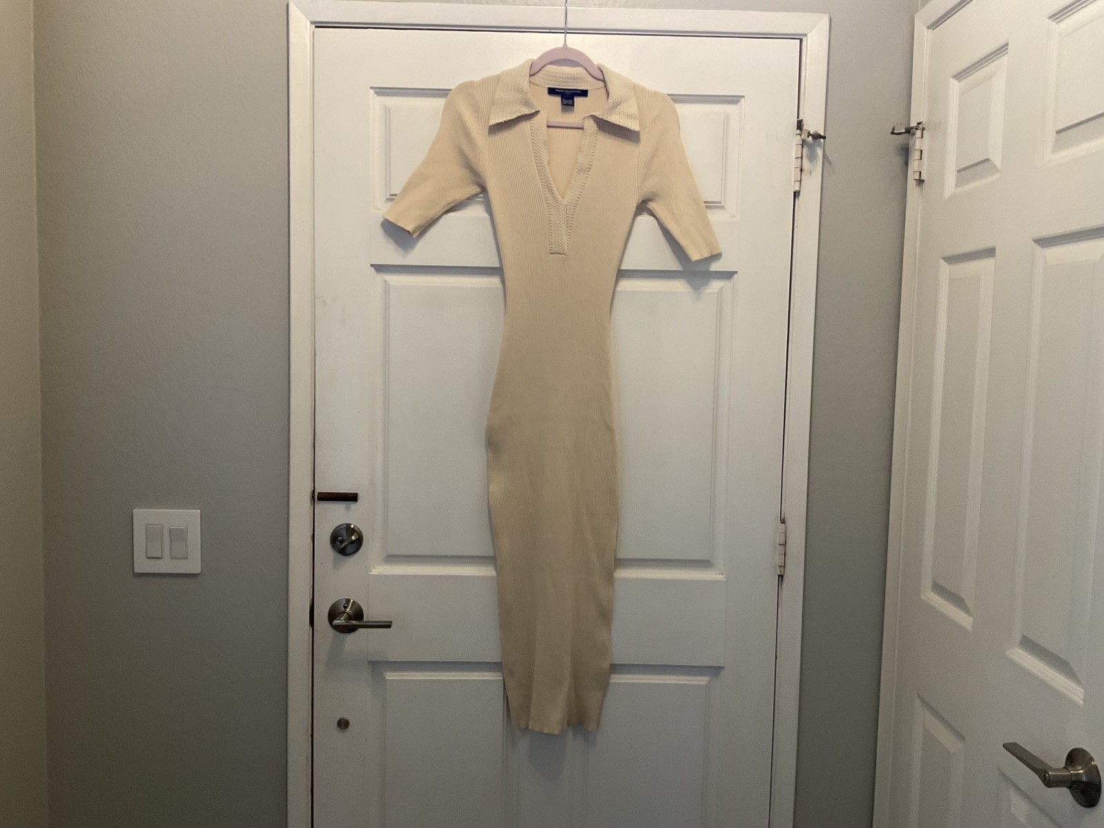 French Connection Dress Small Full Length Knit Ivory NWOT