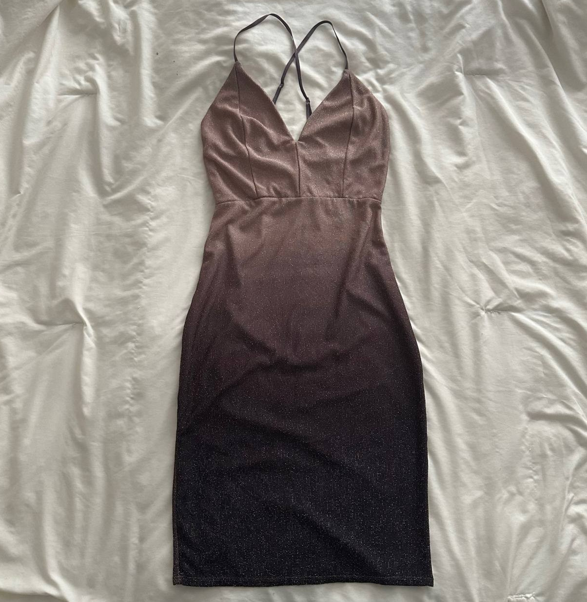 Love Culture Brown Ombre Glittery Slinky Midi Dress Size S Y2K Glam Cocktail