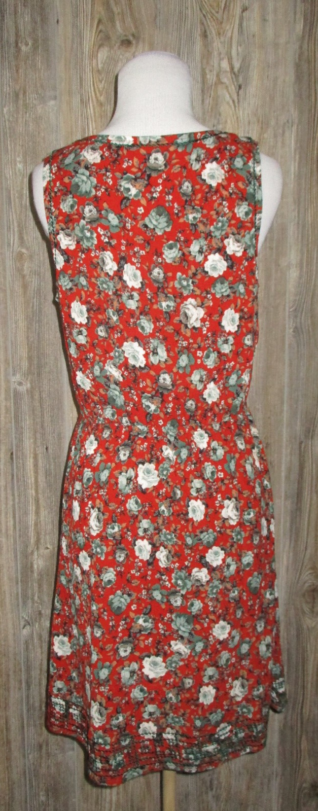 Market & Spruce Floral Gauze Red Embroidered Trim V-Neck Sleeveless Dress Size M