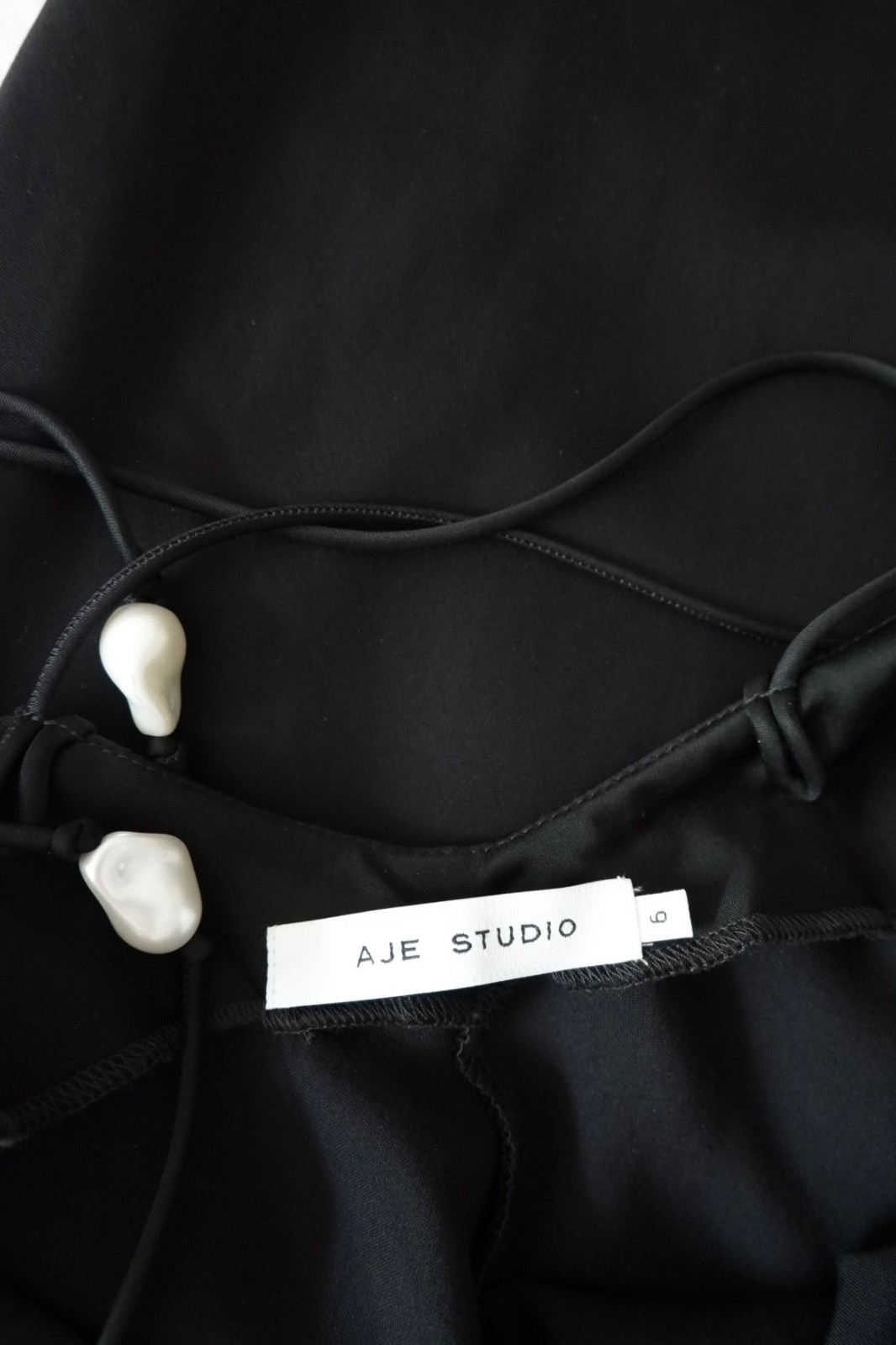 Aje Studio Agate Crossback Maxi Dress Black Pearl Beaded Bias Cut AU 6 / US 2
