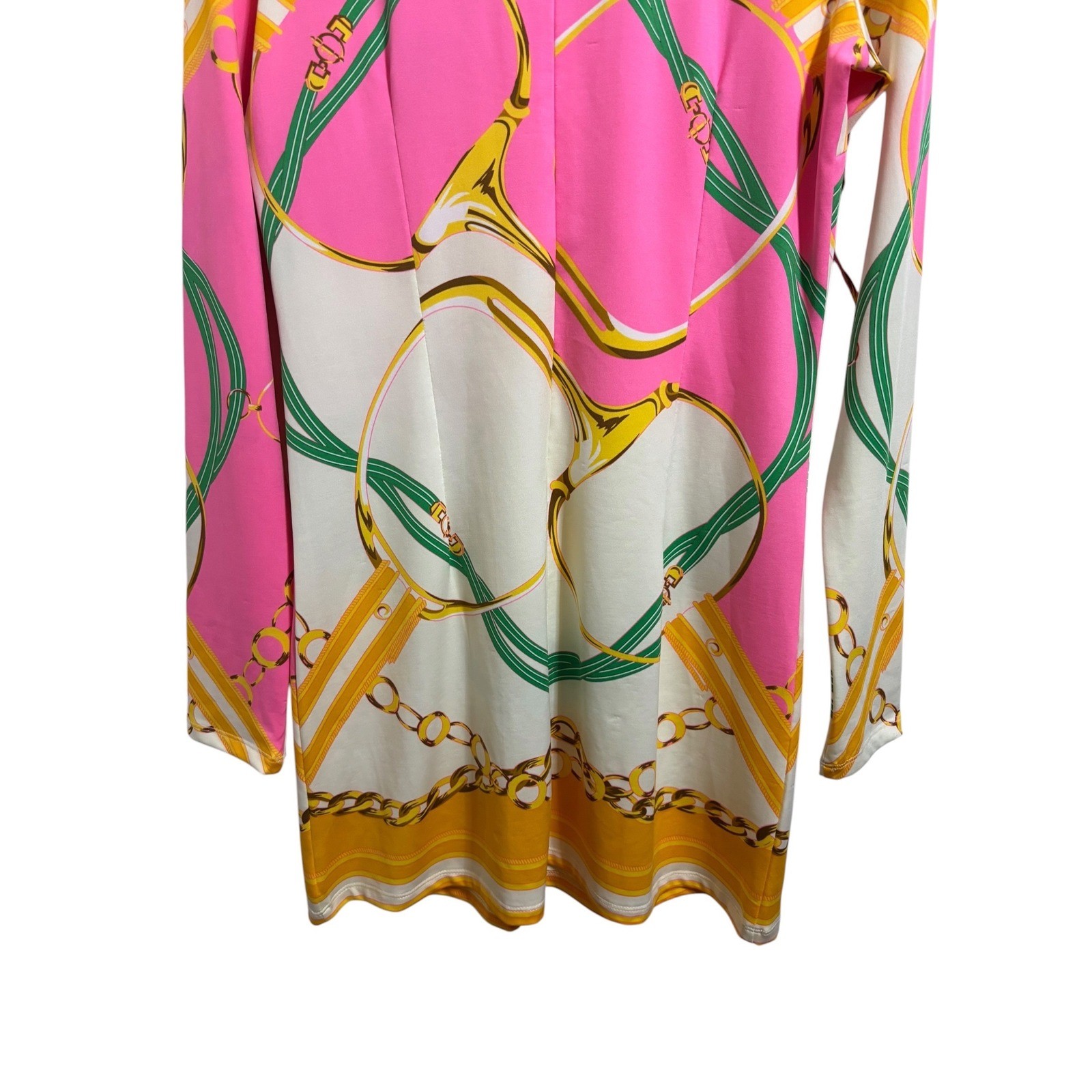 Julie Brown Equestrian Scarf Print Shift Dress 5000 Cruise Resortwear Large NWT