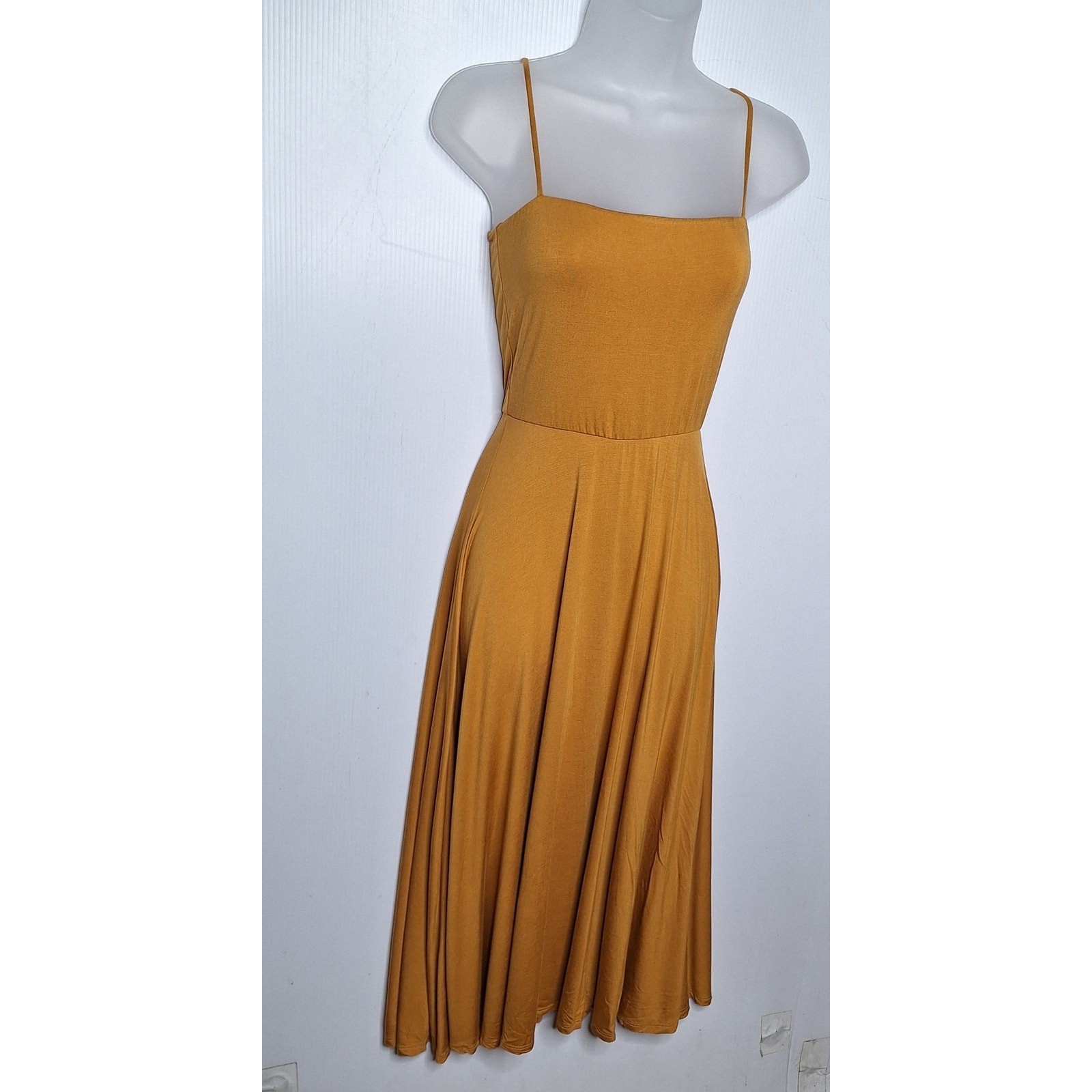 Audrey 3+1 Square Neck Midi Tank Dress Modal Jersey Mustard Small Sundress 70s