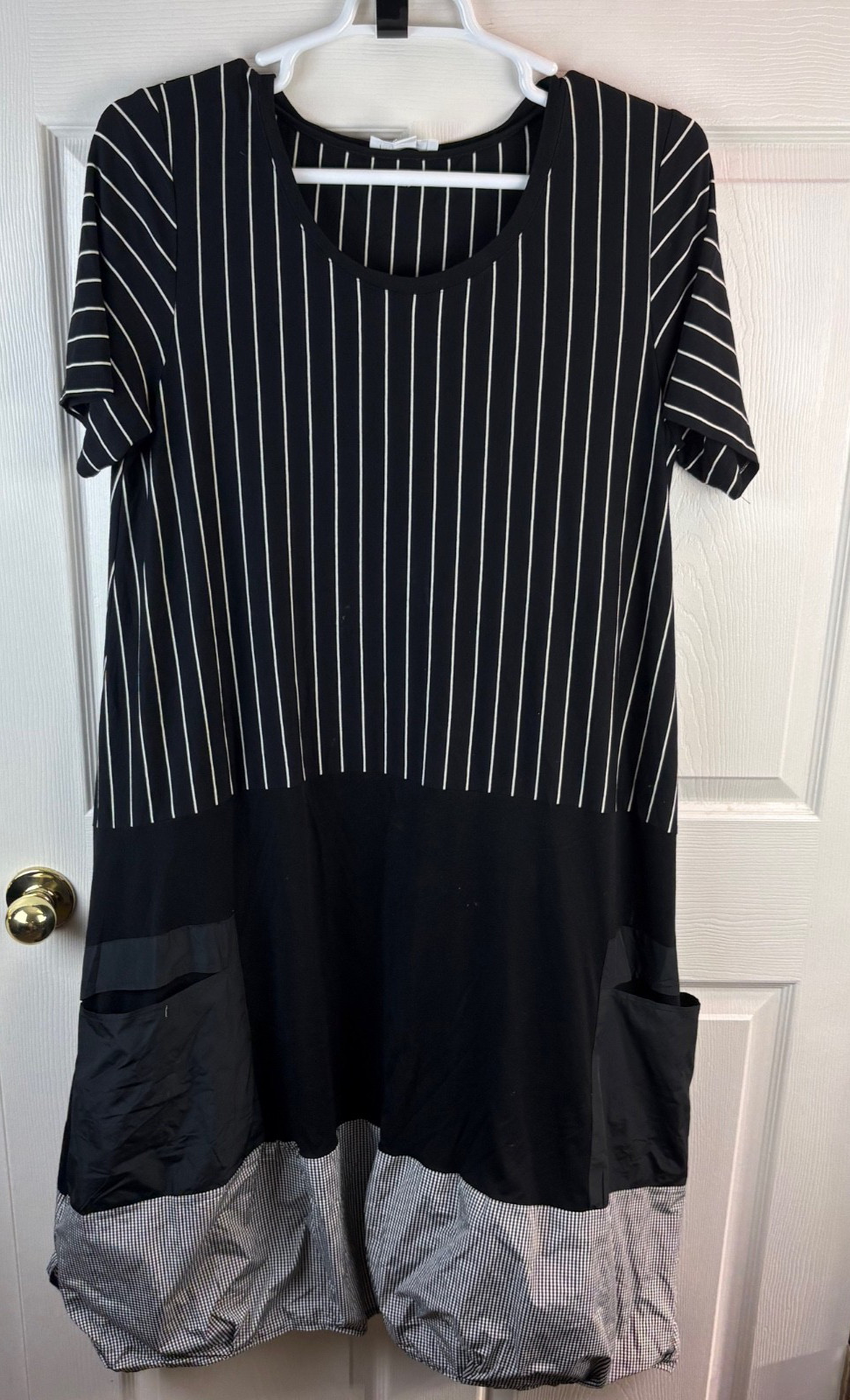 Luukaa Lila Striped Viscose Jersey Dress Black White Short Sleeve Size 14 Womens
