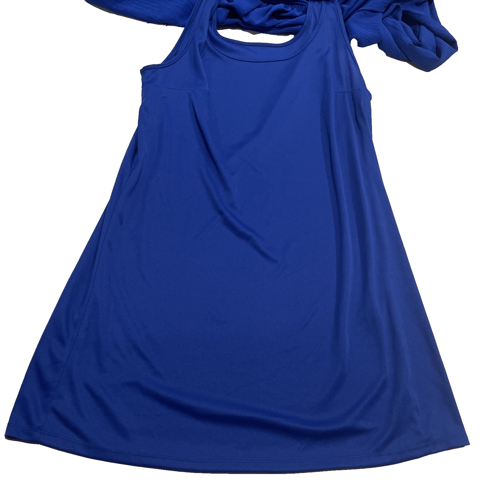 NWT Maia Women’s Cobalt Blue Smock Shift Dress, Slip, Ruffled Neck & Sleeves, 10
