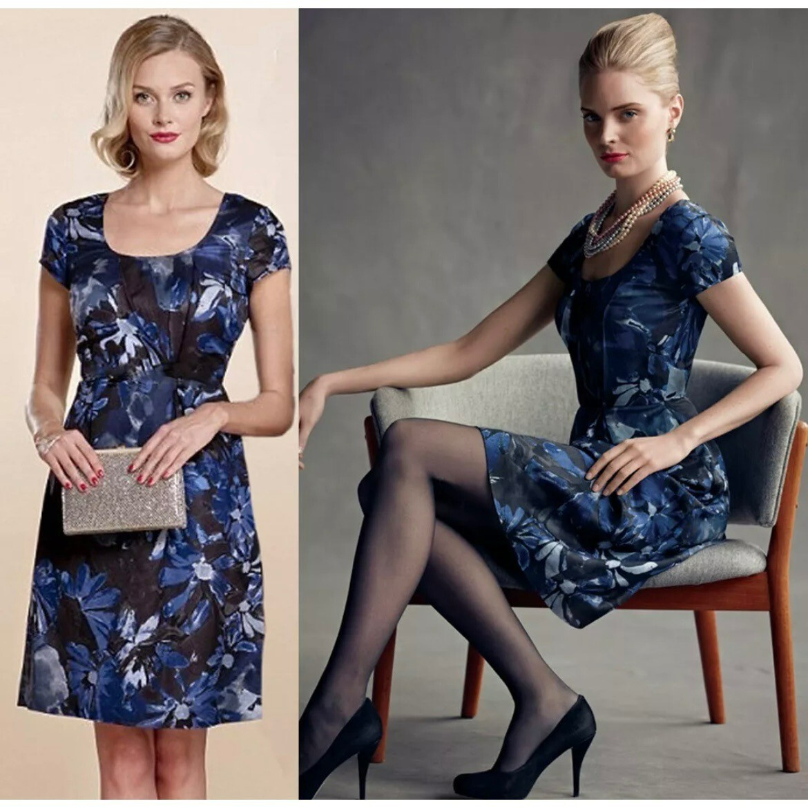 Banana Republic x Mad Men Begonia Dress Women 6 Blue Black Linen Blend Knee Work