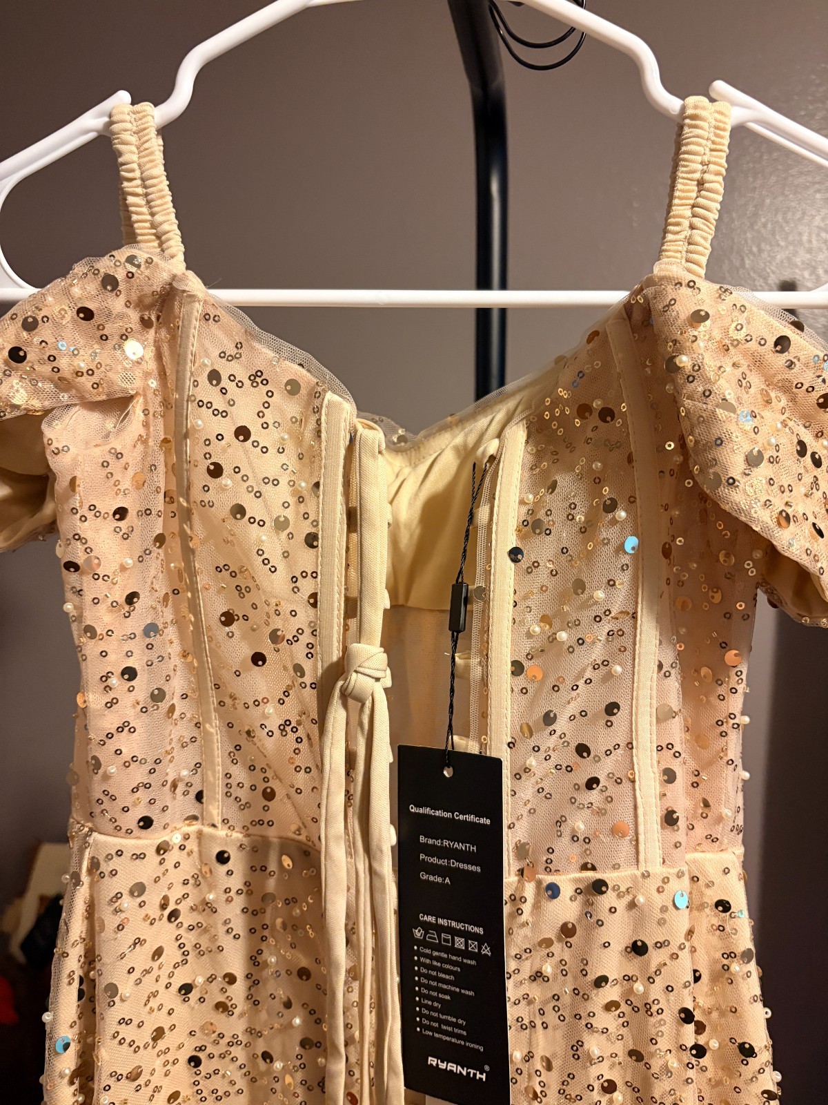 Ryanth Beige Sequin Sleeveless Corset Back Occasion Gown Sz 4