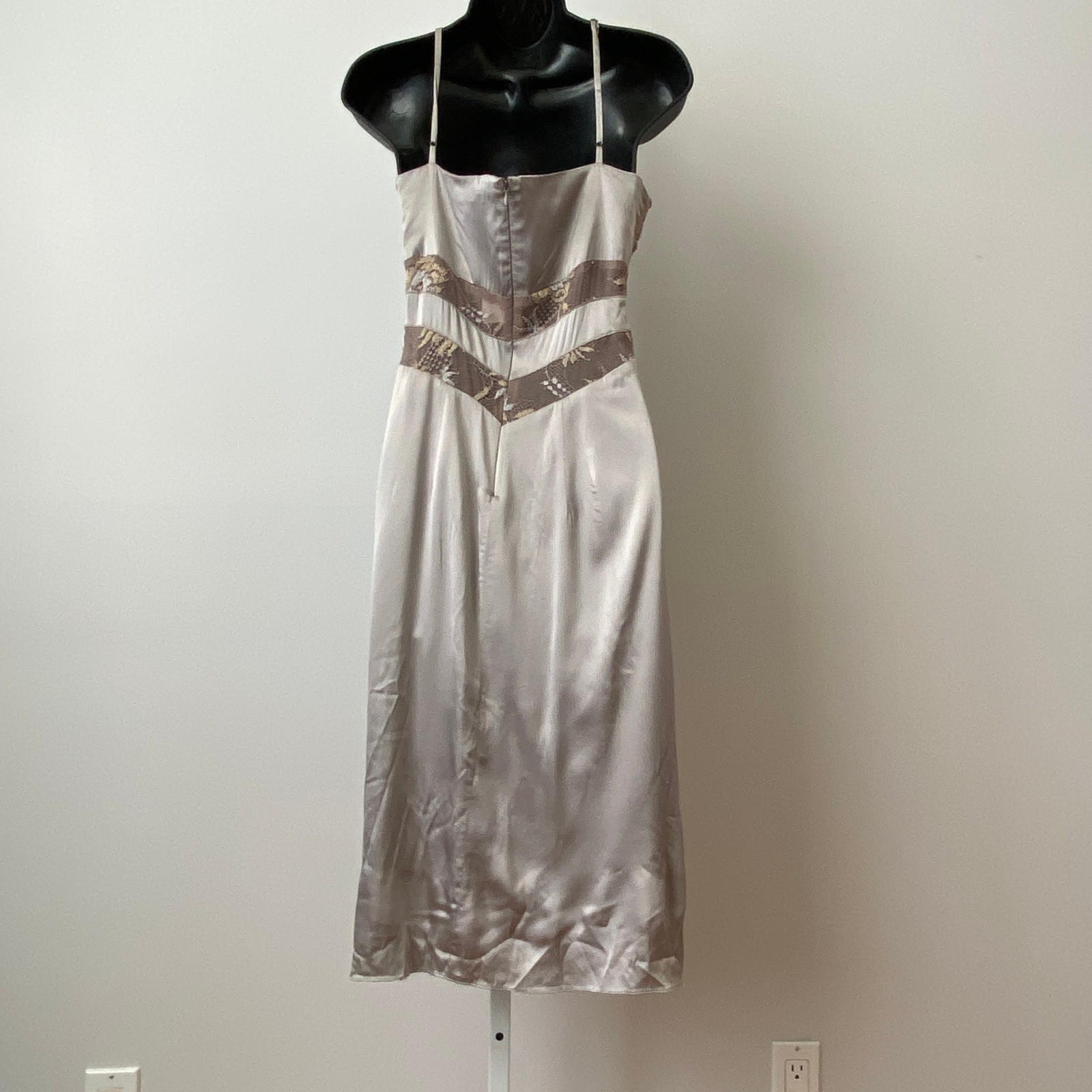Y2k Maria Bianca Nero M Champagne VTG Fairy Halter Midi Dress Beaded Lace Trim