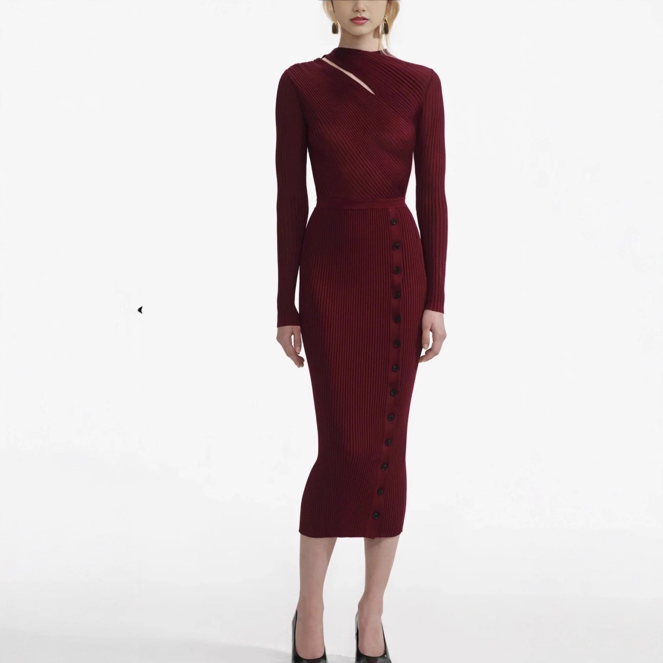 Self-Portrait Womens Autumn New Elegant Hollow Slim Knitted Medium Long Dress