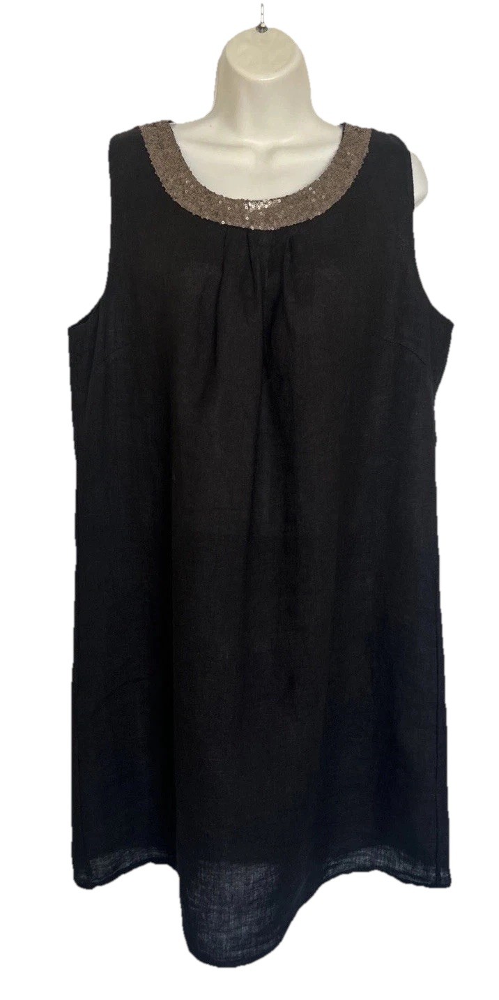NWT Puro Lino Italy Linen Sequin Shift Dress Black Women’s 3XL NEW