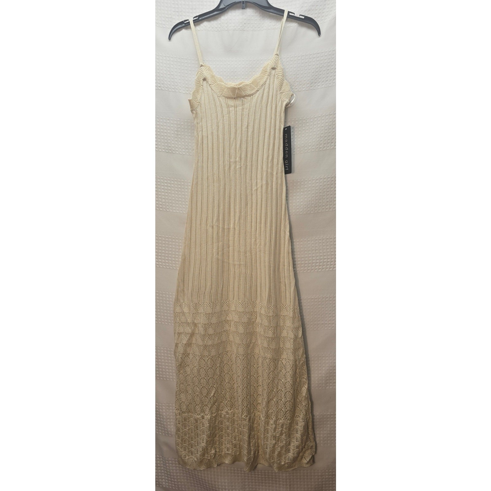 Madden Girl Dress Size XS Crotchet Scallop Hem Cream Spaghetti Strap Maxi 7321