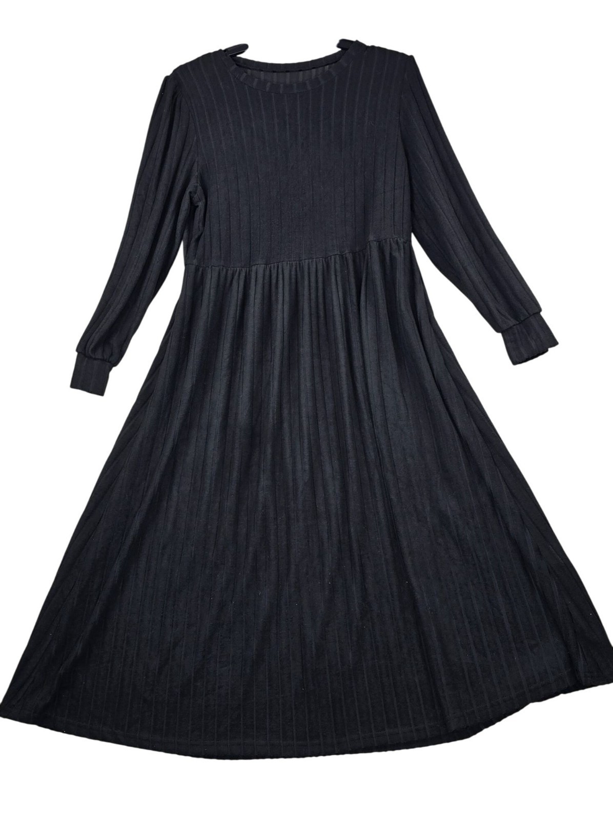 Black Long Sleeve Ribbed Dress 2XL Polyester & Spandex Machine Washable