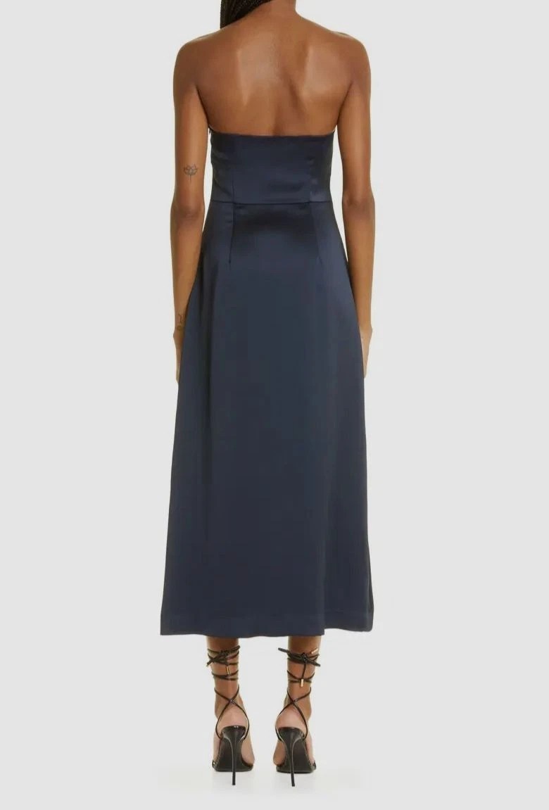 Ramy Brook Women’s Blue Satin Strapless Sweetheart Midi A-Line Dress Size 6