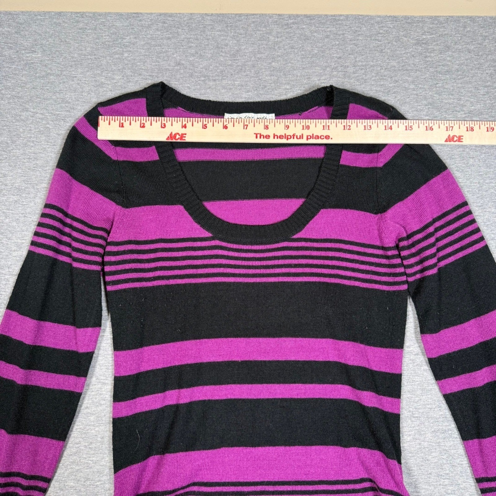 Derek Heart Im In Love Purple Black Striped Ruched Long Sleeve Sweater Dress L