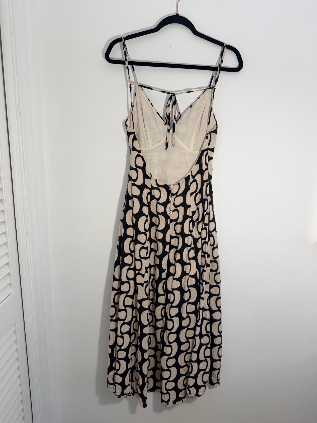 ILLA ILLA Abstract Print Midi Dress Beige Black Strappy Fit & Flare Size S