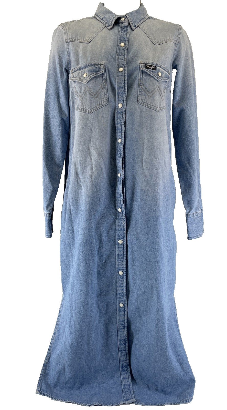 Wrangler Retro Womens Long Sleeve Denim Midi Maxi Dress Small Blue Western Snap
